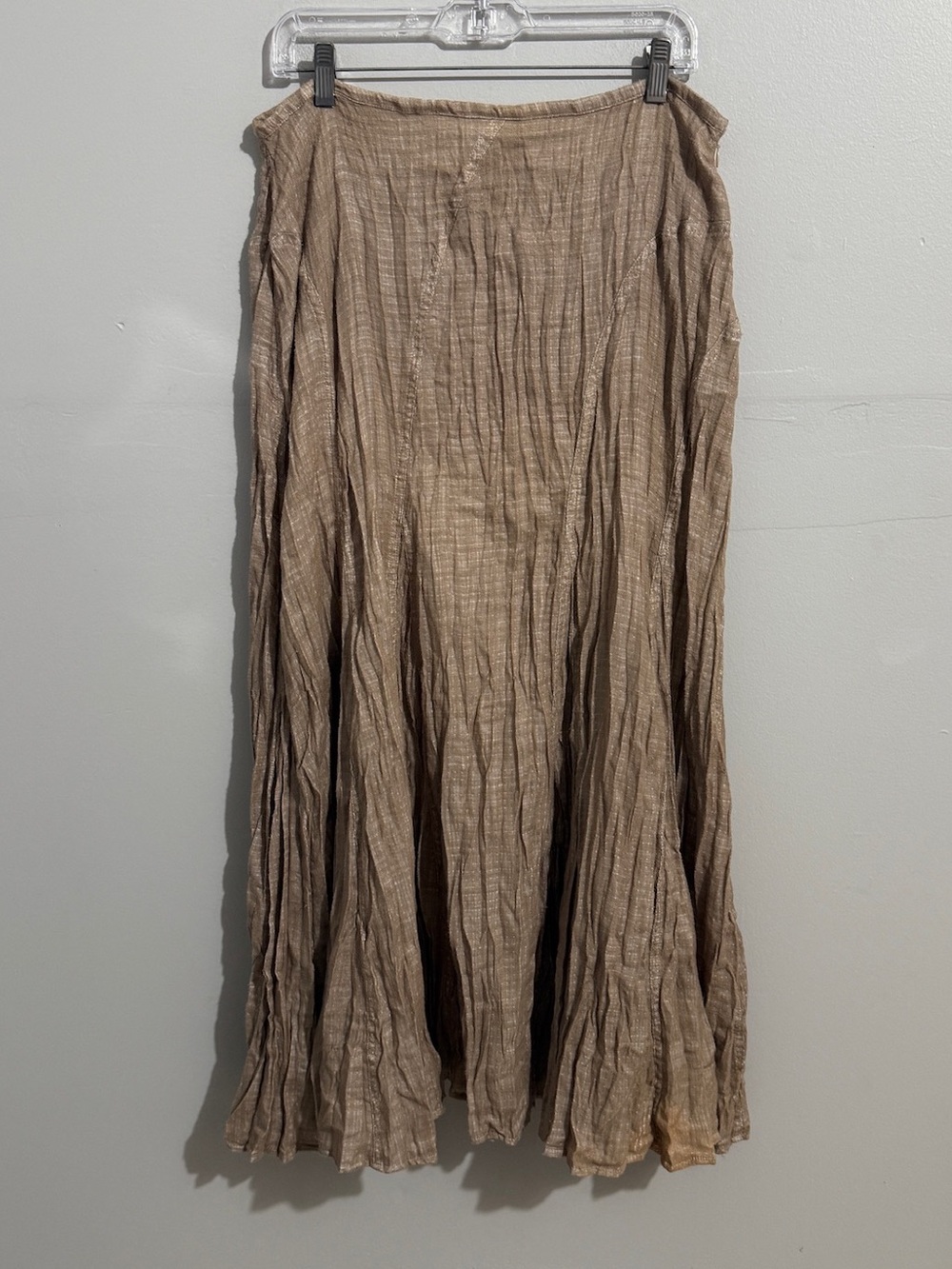 Chicos Womens 2 Large Maxi Skirt Brown Crinkle Textured Flowy Boho A Line Beach